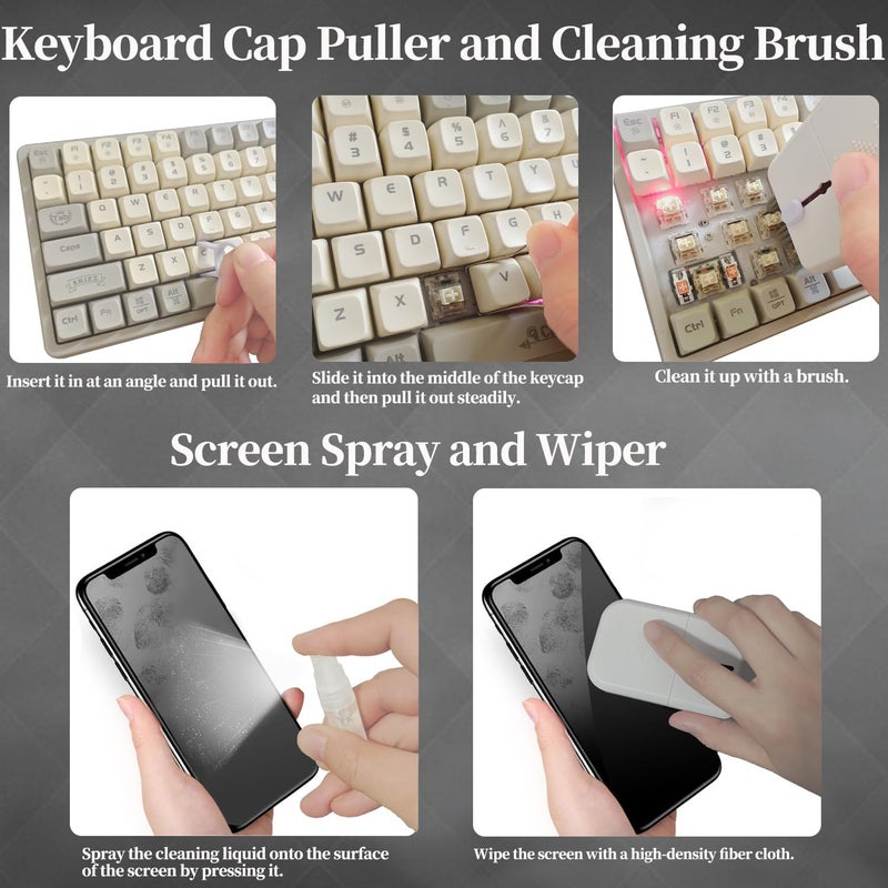 Hatstart Laptop PC Gaming Keyboard Cleaning Kit Accessories for iPhone iPad MacBook Pro, 11 in 1 Electronics Computer Phone Screen Cleaner Spray, Earbud Cleans Pen for Airpod, Tech Desk Gifts for Men - Image 5